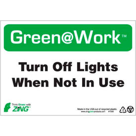 Zing Green at Work Sign, Turn Off Lights When Not In Use, 10"W x 7"H, Black/Green/White view 2