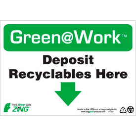Deposit Recyclables Here with Down Arrow, 10"W x 7"H, Black/Green/White view 2