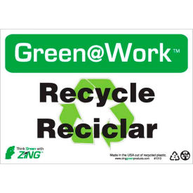 Zing Green at Work Sign, Recycle/Reciclar, 10"W x 7"H, Black/Green/White view 2