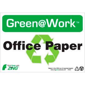 Zing Green at Work Sign, Office Paper with Recycle Symbol, 10"W x 7"H, Black/Green/White view 2