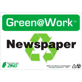Zing Green at Work Sign, Newspaper with Recycle Symbol, 10"W x 7"H, Black/Green/White view 2