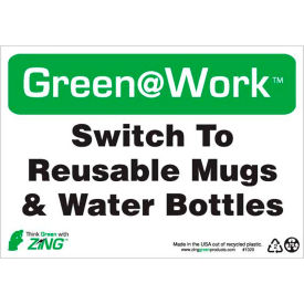 Switch To Reusable Mugs & Water Bottles Sign, 10"W x 7"H, Black/Green/White view 2