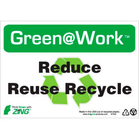 Green at Work Sign, Reduce, Reuse, Recycle with Recycle Symbol, 10"W x 7"H, Black/Green/White view 2