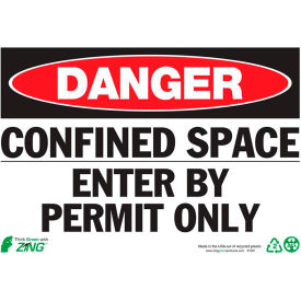 Zing Eco Safety Sign, Danger Confined Space, 10"W x 7"H, Recycled Plastic view 2