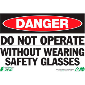 Eco Safety Sign, Do Not Operate Without Wearing Safety Glasses, 10"W x 7"H, Recycled Plastic view 2