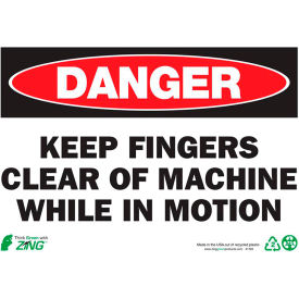 Safety Sign, Danger Keep Fingers Clear, 10"W x 7"H, Recycled Plastic view 2
