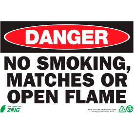 Eco Safety Sign, Danger No Smoking/Matches/Open Flame, 10"W x 7"H, Recycled Plastic view 2