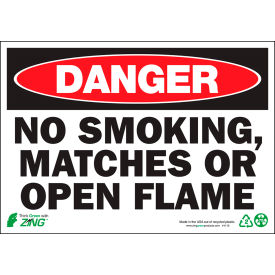 Eco Safety Sign, Danger No Smoking/Matches/Open Flame, 10"W x 7"H, Recycled Aluminum view 2