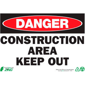 Zing Eco Safety Sign, Danger Construction Area Keep Out, 10"W x 7"H, Recycled Plastic view 2