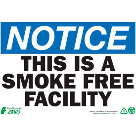 Zing Eco Safety Sign, Notice This is a Smoke Free Facility, 10"W x 7"H, Recycled Plastic view 2
