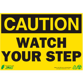 Eco Safety Sign, Caution Watch Your Step, 10"W x 7"H, Recycled Aluminum view 2