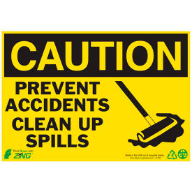 Caution Clean Up Spills Sign, 10"W x 7"H, Recycled Plastic view 2