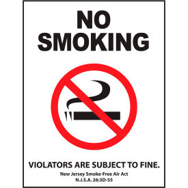 No Smoking Sign, New Jersey Regulations, 7"W x 10"H, Recycled Plastic view 2
