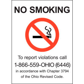 No Smoking Sign, Ohio Regulations, 7"W x 10"H, Recycled Plastic view 2