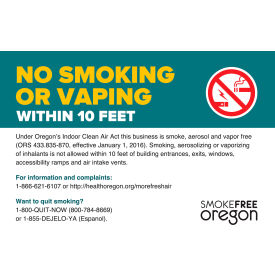 No Smoking Sign, Oregon Regulations, 10"W x 7"H, Recycled Plastic view 2