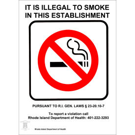 No Smoking Sign, Rhode Island Regulations, 7"W x 10"H, Recycled Plastic view 2