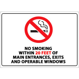 No Smoking Sign, 20 Feet, 10"W x 7"H, Recycled Plastic view 2