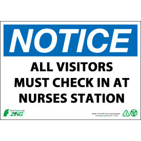Eco Safety Sign, Notice Visitors Must Check In at Nurses Station, 10"W x 7"H, Recycled Plastic view 2