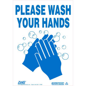 Safety Sign Wash Hands Plastic, 7"W x 10"H, Recycled Plastic view 2