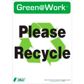 Eco Label, Please Recycle, 10"W x 14"H, Recycled Polystyrene Self Adhesive, Pack of 5 view 2