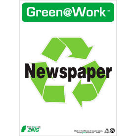 Zing Green at Work Sign, Newspaper with Recycle Symbol, 10"W x 14"H, Black/Green/White view 2