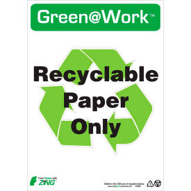 Zing Green at Work Sign, Recyclable Paper Only with Recycle Symbol, 10"W x 14"H, Black/Green/White view 2