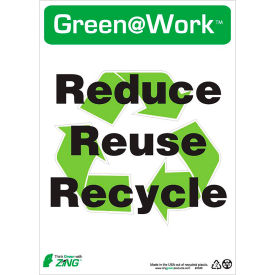 Zing Green at Work Sign, Reduce, Reuse Recycle with Recycle Symbol, 10"W x 14"H, Black/Green/White view 2