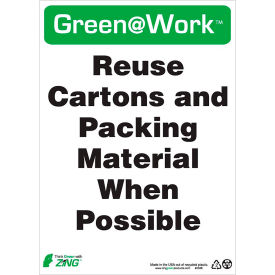 Zing Green at Work Sign, Reuse Cartons and Packing Material, 10"W x 14"H, Black/Green/White view 2