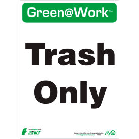 Zing Green at Work Sign, Trash Only, 10"W x 14"H, Black/Green/White view 2