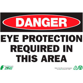Safety Sign, Danger Eye Protection Required In This Area, 14"W x 10"H, Recycled Plastic view 2