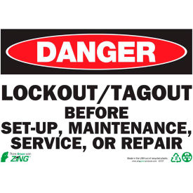 Zing Eco Safety Sign, Danger Lockout/Tagout Before Set Up, 14"W x 10"H, Recycled Plastic view 2