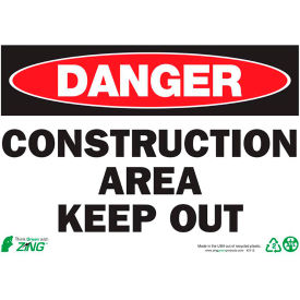 Safety Sign, Danger Construction Area Keep Out, 14"W x 10"H, Recycled Plastic view 2