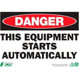 Eco Safety Sign, Danger Equipment Starts Automatically, 14"W x 10"H, Recycled Plastic view 2