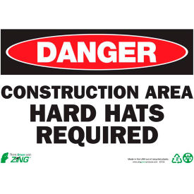 Zing Eco Safety Sign, Danger Construction Area Hard Hats Required, 14"W x 10"H, Recycled Plastic view 2