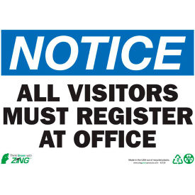 Eco Safety Sign, Notice All Visitors Must Register At Office, 14"W x 10"H, Recycled Plastic view 2