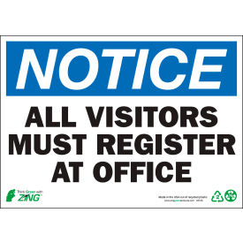 Eco Safety Sign, Notice All Visitors Must Register At Office, 14"W x 10"H, Recycled Aluminum view 2