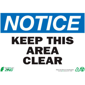 Eco Safety Sign, Notice Keep Area Clear, 14"W x 10"H, Recycled Plastic view 2