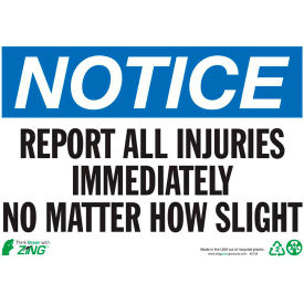 Eco Safety Sign, Notice Report All Injuries, 14"W x 10"H, Recycled Plastic view 2