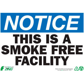 Notice This is a Smoke Free Facility, 14"W x 10"H, Recycled Plastic view 2
