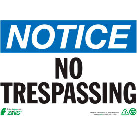 Eco Safety Sign, Notice No Trespassing, 14"W x 10"H, Recycled Plastic view 2