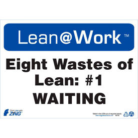 Lean at Work Sign, Eight Wastes Waiting, 14"W x 10"H, Black/Blue/White view 2