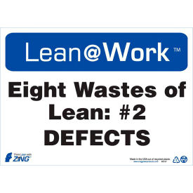Lean at Work Sign, Eight Wastes Defects, 14"W x 10"H, Black/Blue/White view 2