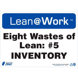 Lean at Work Sign, Eight Wastes Inventory, 14"W x 10"H, Black/Blue/White view 2