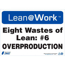 Lean at Work Sign, Eight Wastes Overproduction, 14"W x 10"H, Black/Blue/White view 2