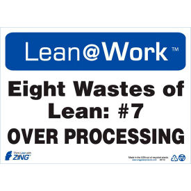 Lean at Work Sign, Eight Wastes Over Processing, 14"W x 10"H, Black/Blue/White view 2