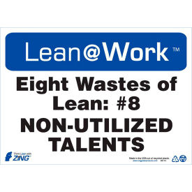 Lean at Work Sign, Eight Wastes Non-Utilized Talents, 14"W x 10"H, Black/Blue/White view 2