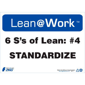 Lean at Work Sign, Six Ss Lean Standardize, 14"W x 10"H, Black/Blue/White view 2