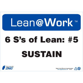 Lean at Work Sign, Six Ss Lean Sustain, 14"W x 10"H, Black/Blue/White view 2