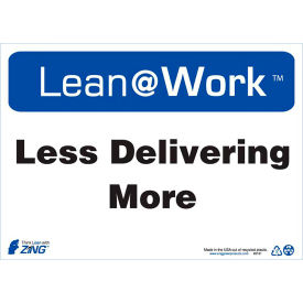 Lean at Work Sign, Less Delivering More, 14"W x 10"H, Black/Blue/White view 2