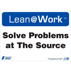 Lean at Work Sign, Solve Problems At The Source, 14"W x 10"H, Black/Blue/White view 2